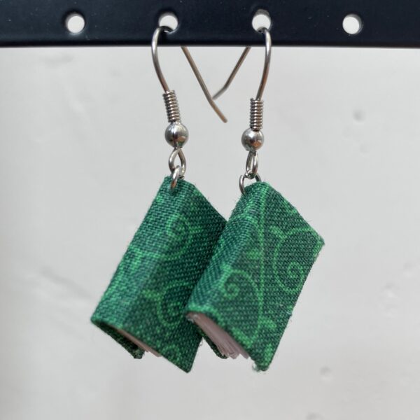 Book Earrings - green floral