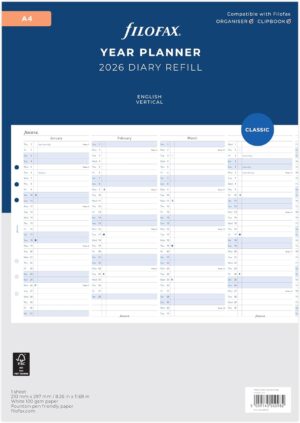 Filofax Refill Classic Year Planner Vertical A4 2026