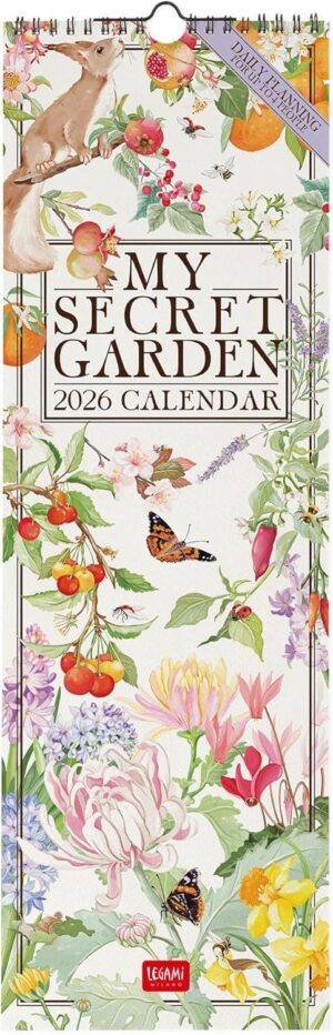 My Secret Garden Legami 2026 slim Wall Calendar 16 X 49cm