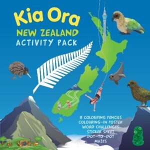 Kia Ora New Zealand Activity Pack: 8 colouring pencils, colouring-in poster, word challegnes, stick sheet , dot-to-dot, mazes