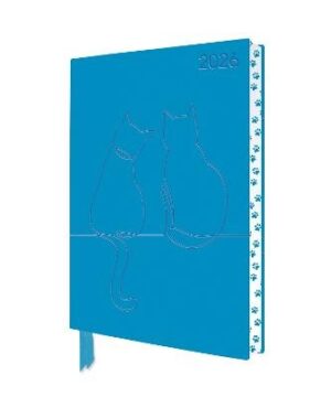 Two Happy Cats 2026 Artisan Art Vegan Leather Diary Planner - Page to View with Notes