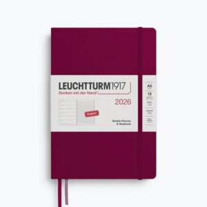 Weekly Planner & NotebookPort Red Hardcover Ruled A5 2026