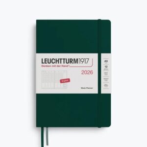 Weekly Planner & Notebook Forest Green Hardcover Ruled A5 2026