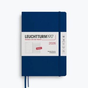 Weekly Planner & Notebook Navy Hardcover Ruled A5 2026