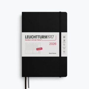 Weekly Planner & Notebook Black Hardcover Ruled A5 2026