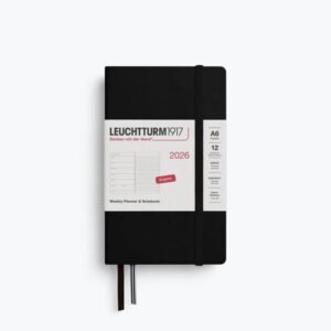 Weekly Planner & Notebook Black Hardcover Ruled A6 2026